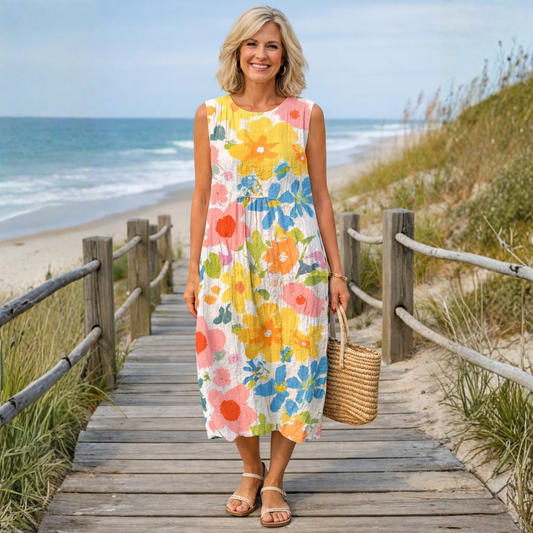 Serena – Abito Midi con Fiori Pastello